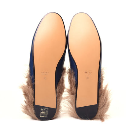 Gucci Malaga Kid Fur Womens Princetown Slippers 39 Blue Agata 7 of 9