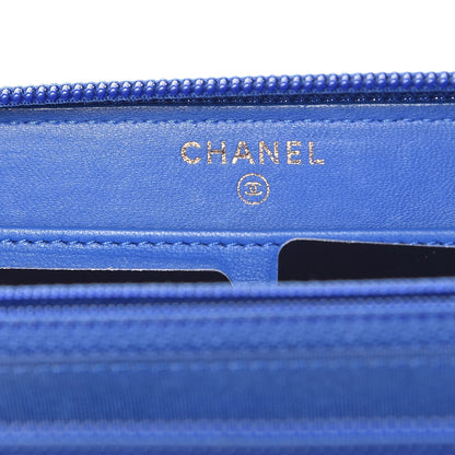 Chanel Lambskin Quilted Boy Zip Around Wallet Blue 8 of 11