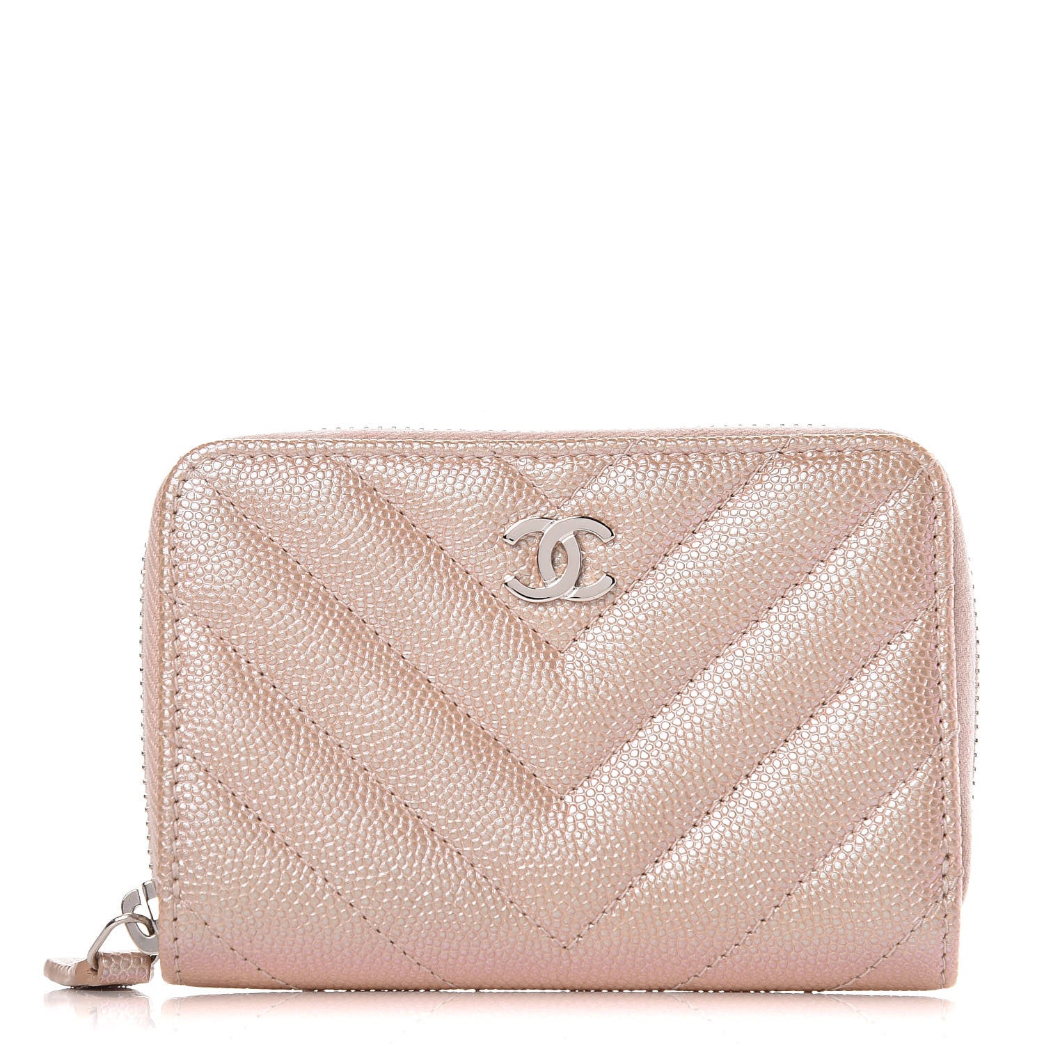 Chanel Metallic Caviar Chevron Quilted Zip Around Coin Purse Light Gold 1 of 10