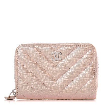 Chanel Metallic Caviar Chevron Quilted Zip Around Coin Purse Light Gold 1 of 10