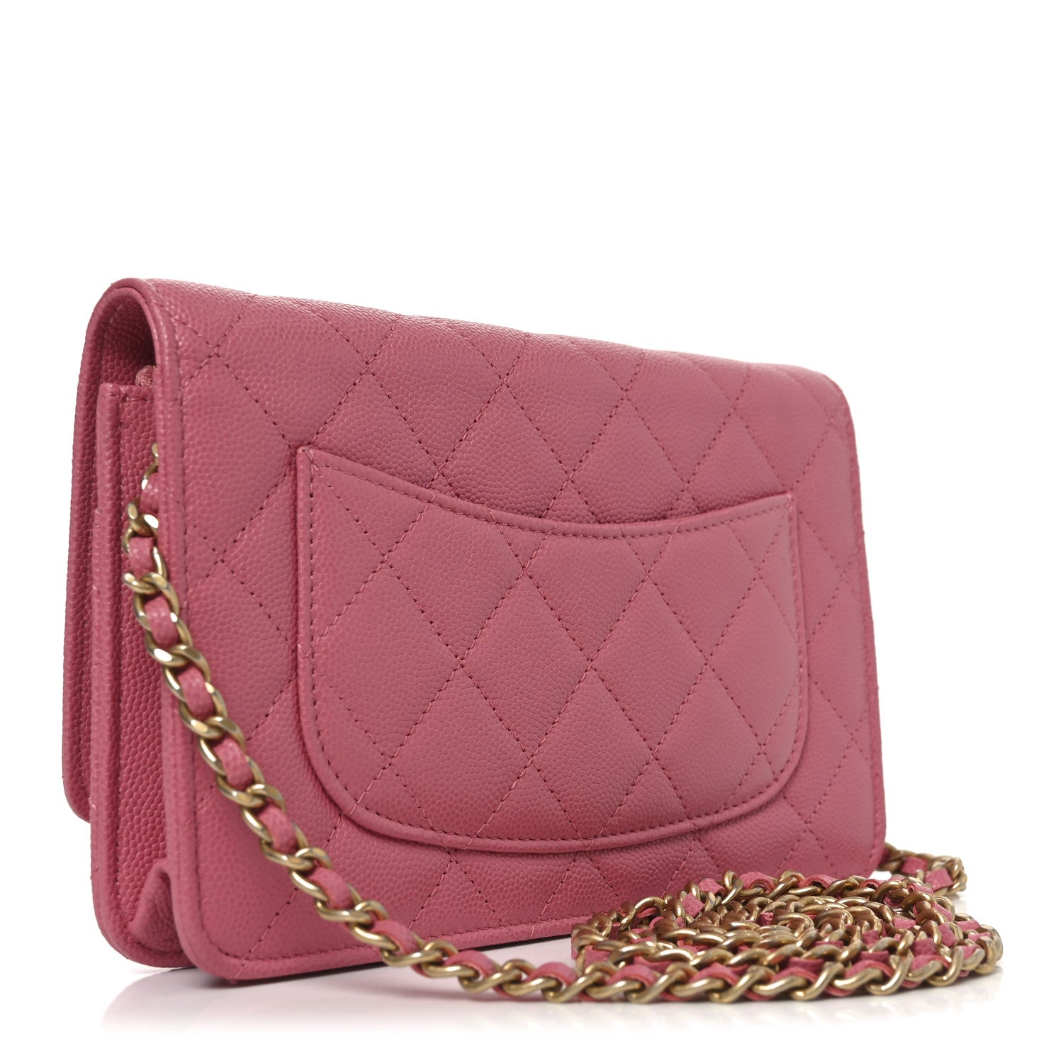 Chanel Caviar Quilted Textured CC Wallet On Chain WOC Pink 3 of 12