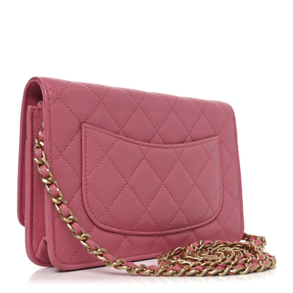 Chanel Caviar Quilted Textured CC Wallet On Chain WOC Pink 3 of 12