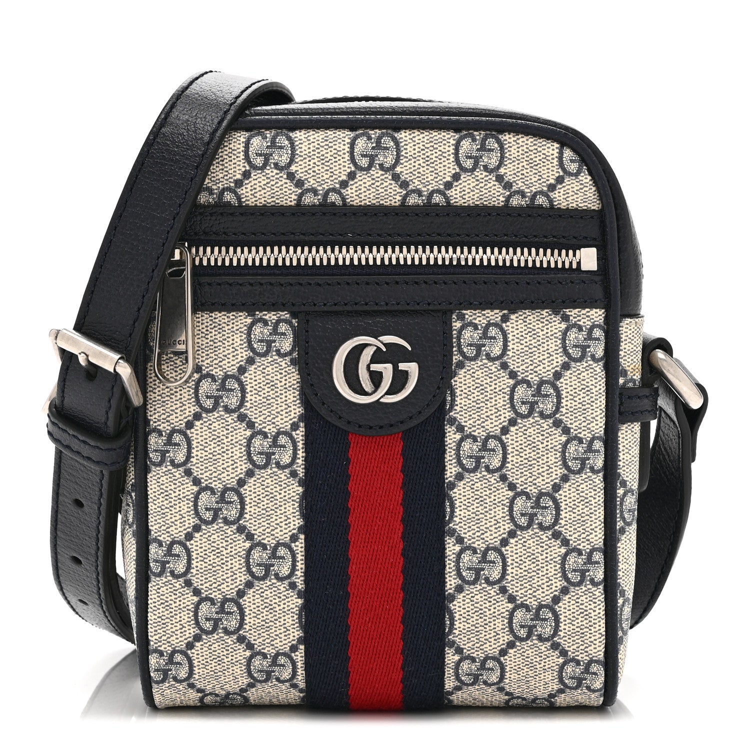 Gucci GG Supreme Monogram Textured Calfskin Web Mini Ophidia Messenger Beige Blue 1 of 10