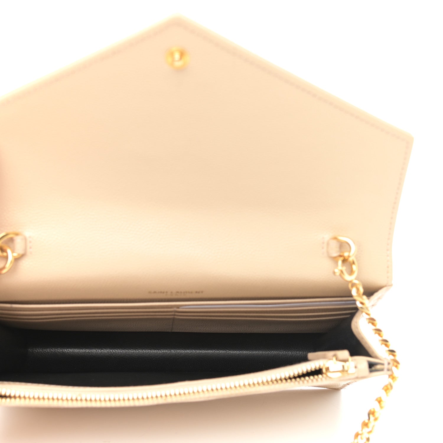 Saint Laurent Grain De Poudre Matelasse Chevron Monogram Envelope Chain Wallet Dark Beige 5 of 13