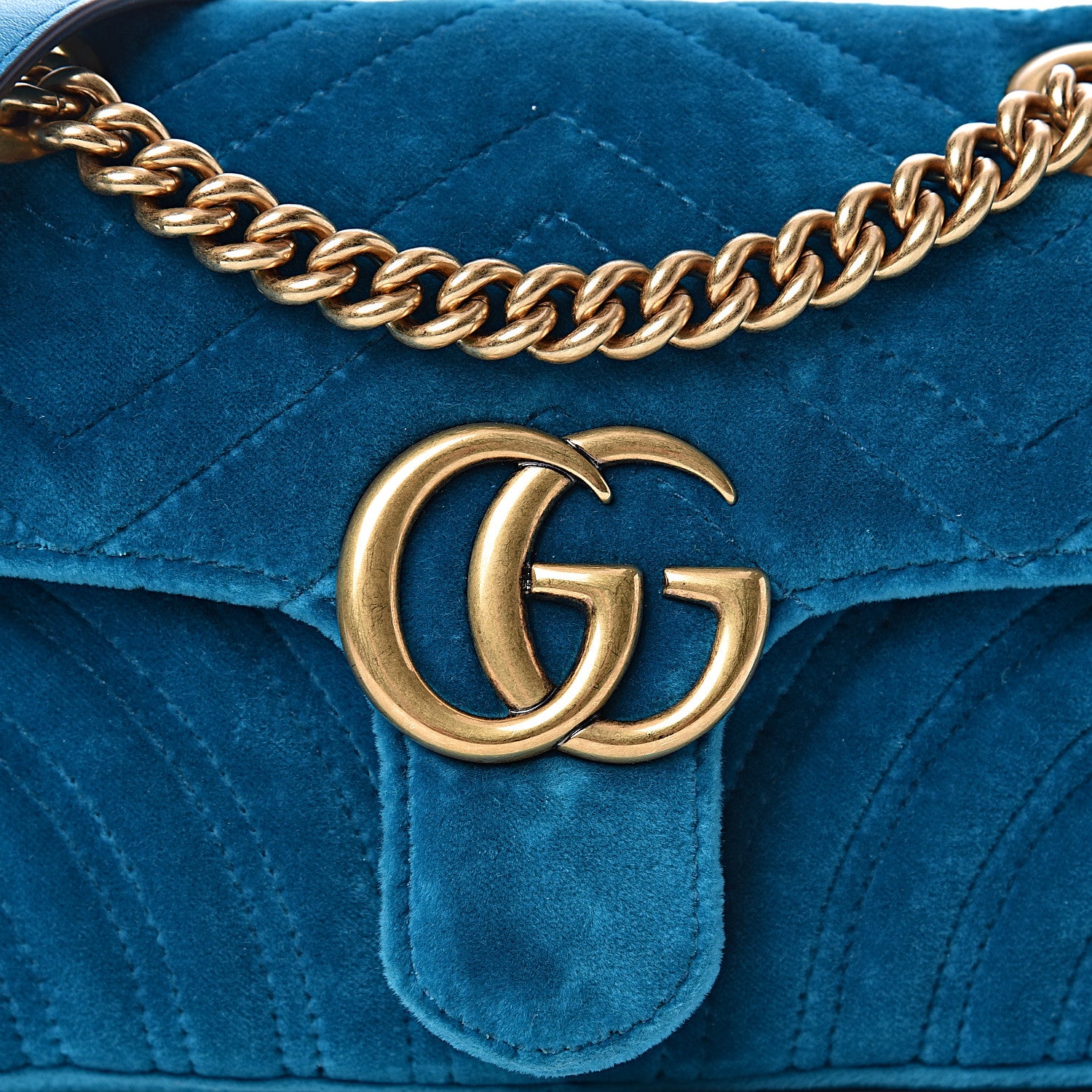 Gucci Velvet Matelasse Mini GG Marmont Shoulder Bag Pavone Cyan 13 of 13