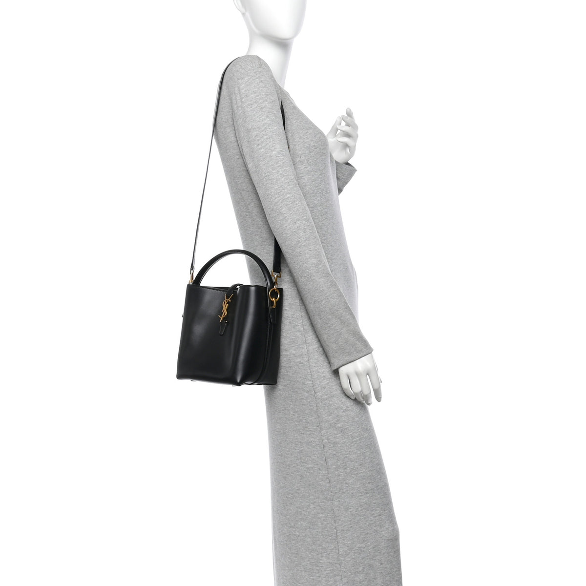 Saint Laurent Smooth Shiny Calfskin Monogram Le 37 Small Bucket Bag Black 2 of 9