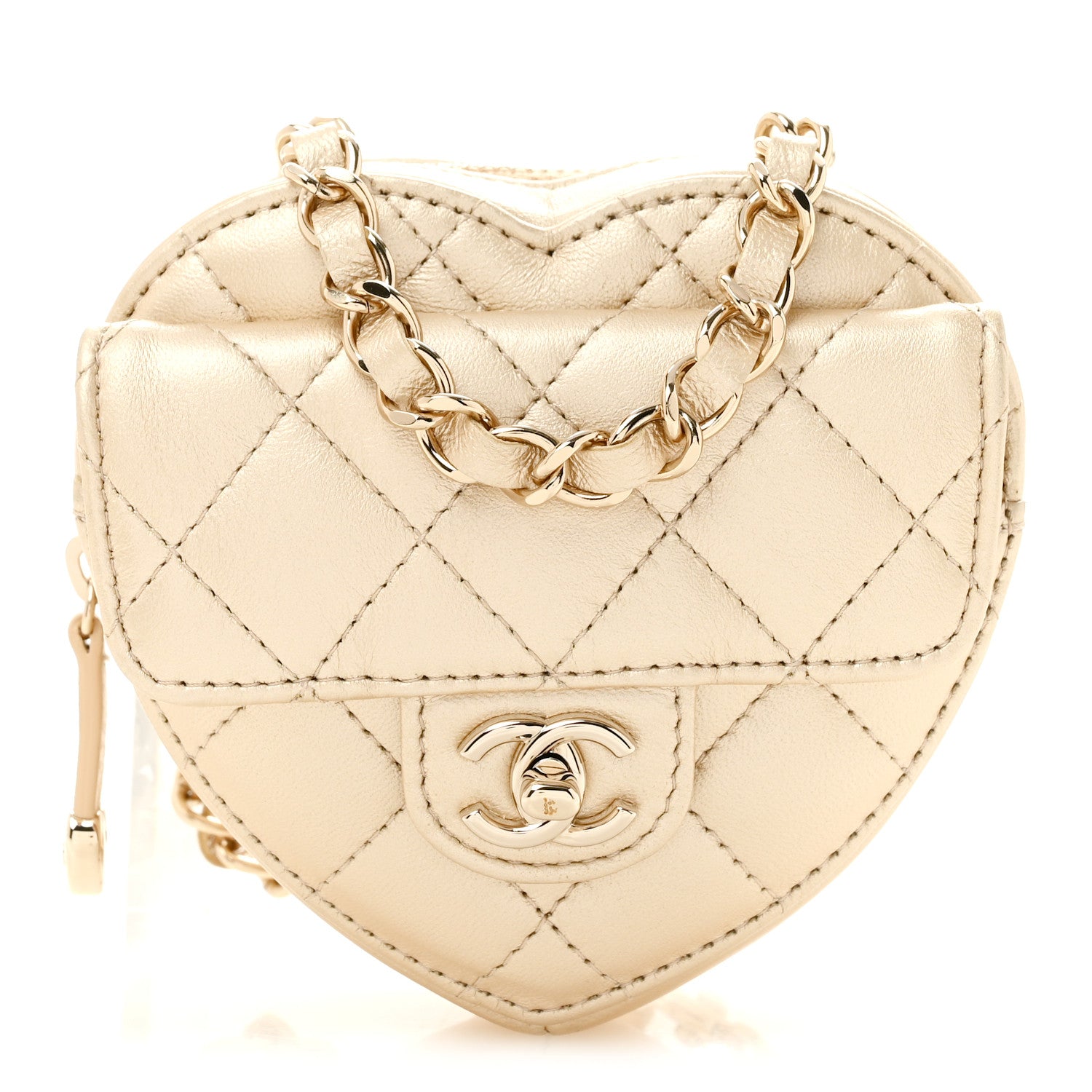 Chanel Metallic Lambskin Quilted CC In Love Heart Waist Belt Bag With Chain Gold 1 of 13