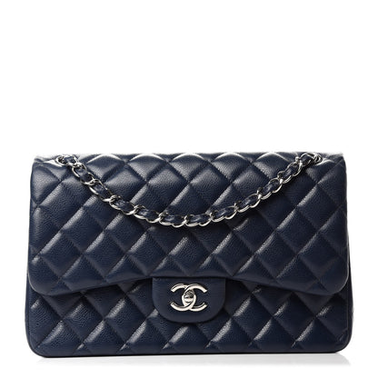Chanel Caviar Quilted Jumbo Double Flap Dark Blue 1 of 13