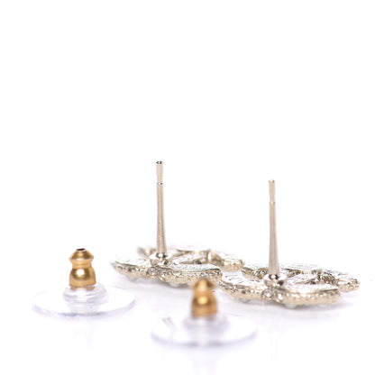 Chanel Metal Graduated Pearl Crystal CC Earrings Light Gold 3 of 5