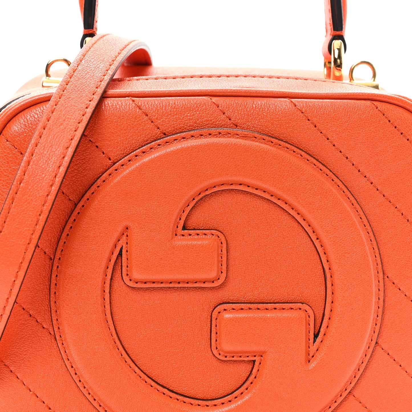 Sakai Be Green Calfskin Diagonal Stitched Blondie Top Handle Bag Orange