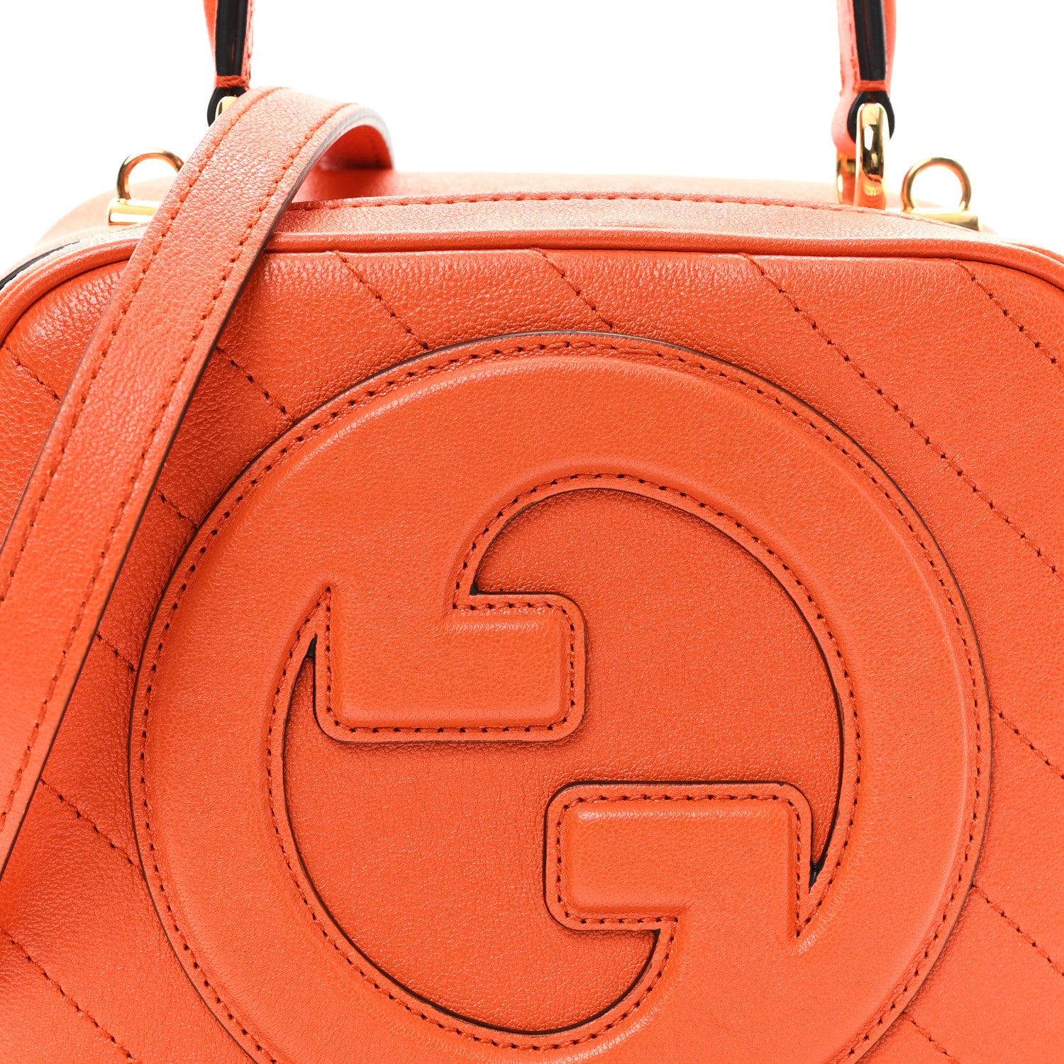 Gucci Sakai Be Green Calfskin Diagonal Stitched Blondie Top Handle Bag Orange 8 of 10