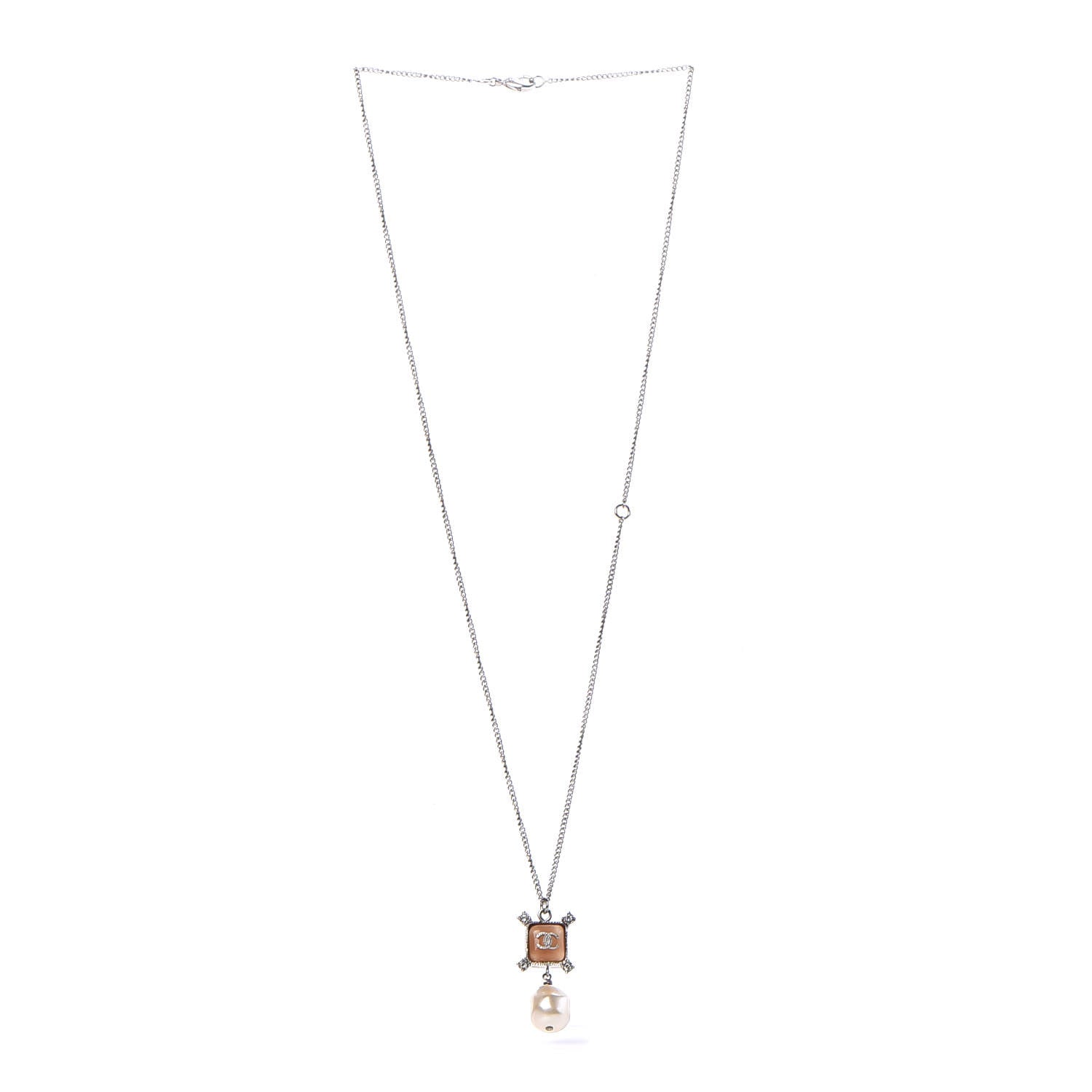 Chanel Enamel Pearl Crystal CC Pendant Necklace Silver 3 of 6