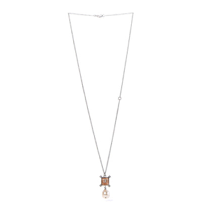 Chanel Enamel Pearl Crystal CC Pendant Necklace Silver 3 of 6