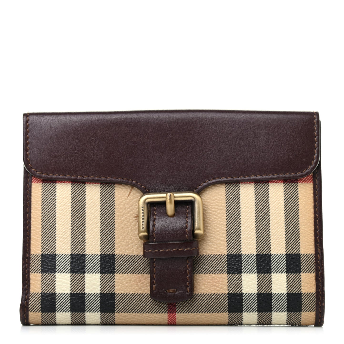 Calfskin House Check Wallet Brown