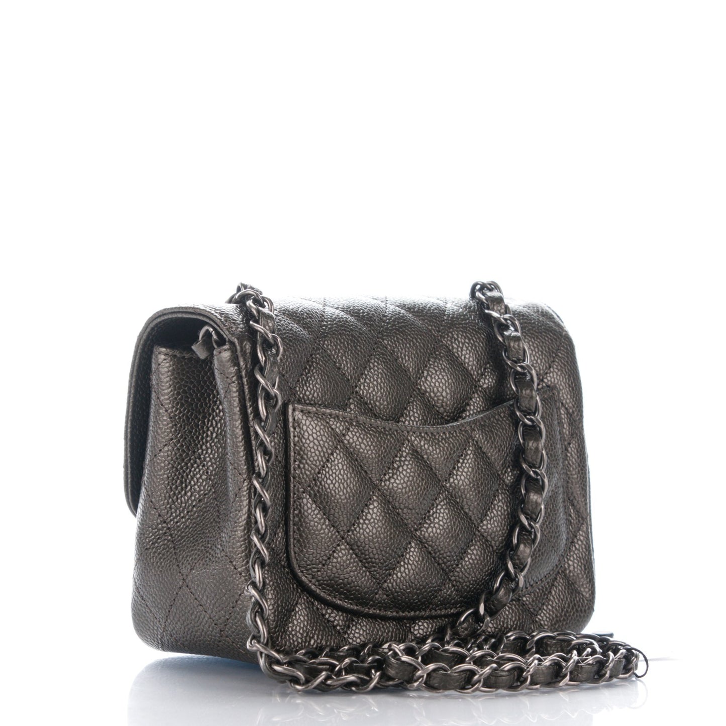 Caviar Quilted Mini Square Flap Dark Charcoal