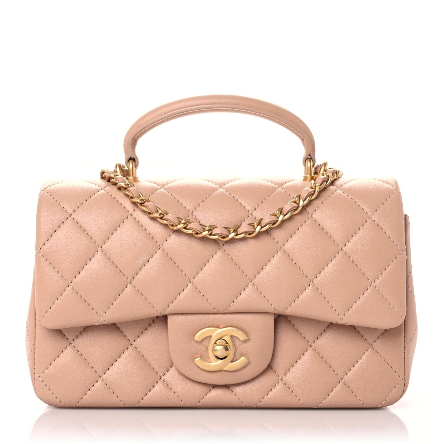 Chanel Lambskin Quilted Mini Top Handle Rectangular Flap Beige 1 of 10