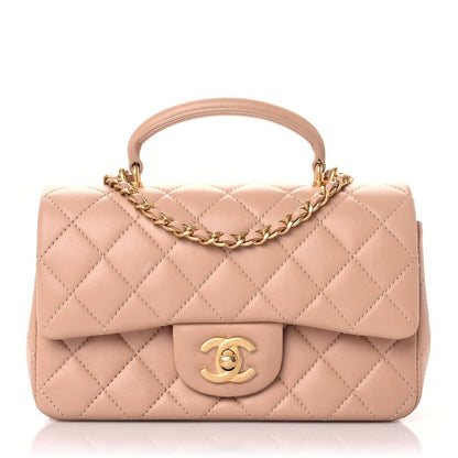 Chanel Lambskin Quilted Mini Top Handle Rectangular Flap Beige 1 of 10