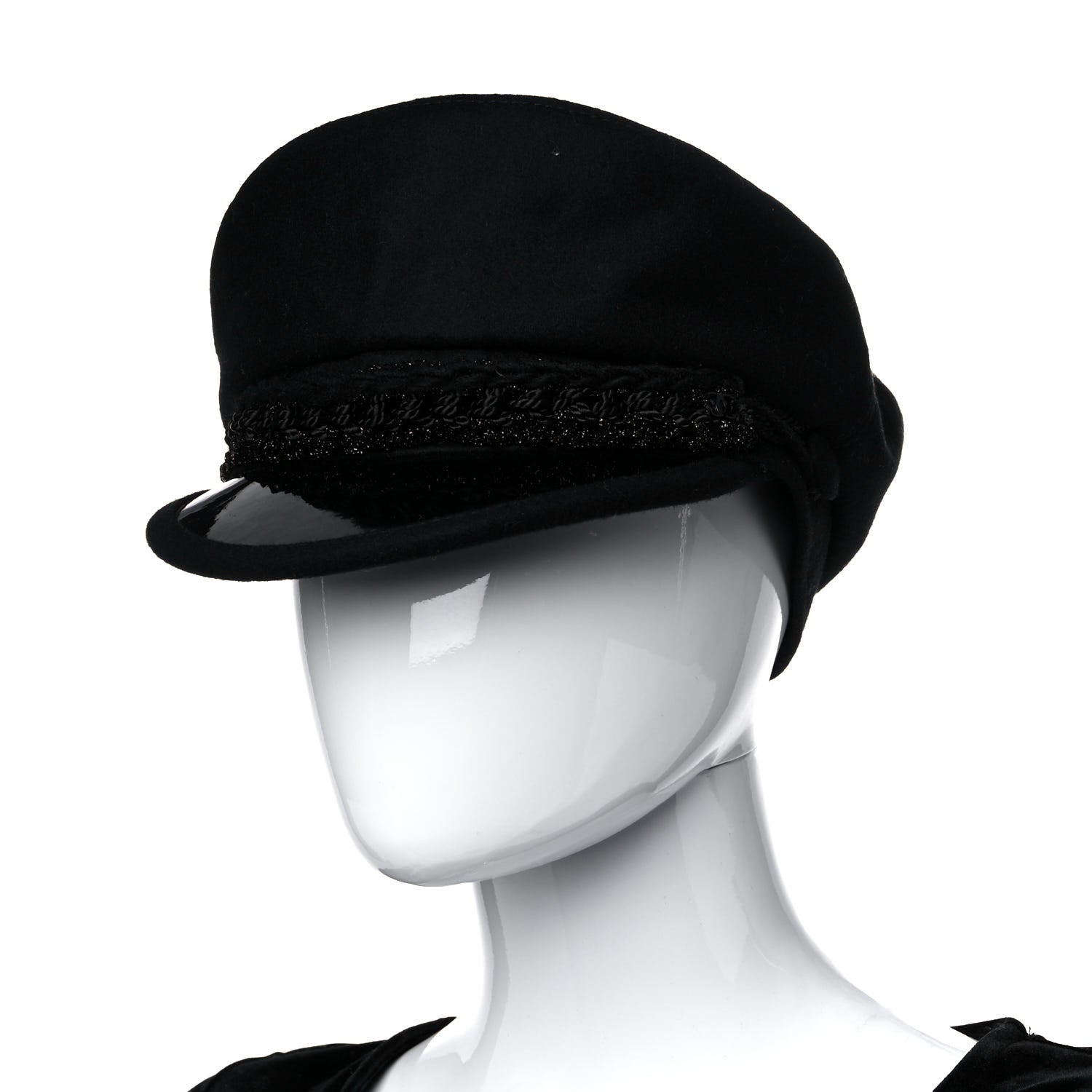 Chanel Wool Patent CC Cap Hat L Black 2 of 8