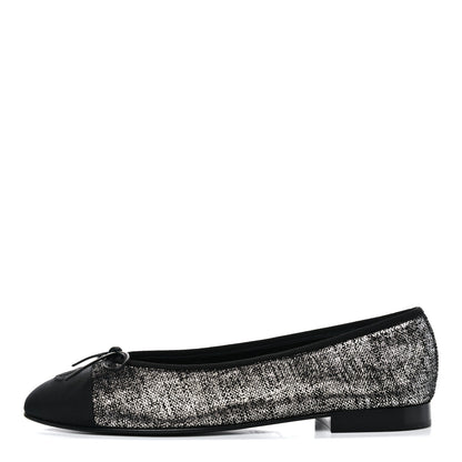 Chanel Suede Kidskin Grosgrain Cap Toe Ballerina Flats 41 Silver Black 1 of 9