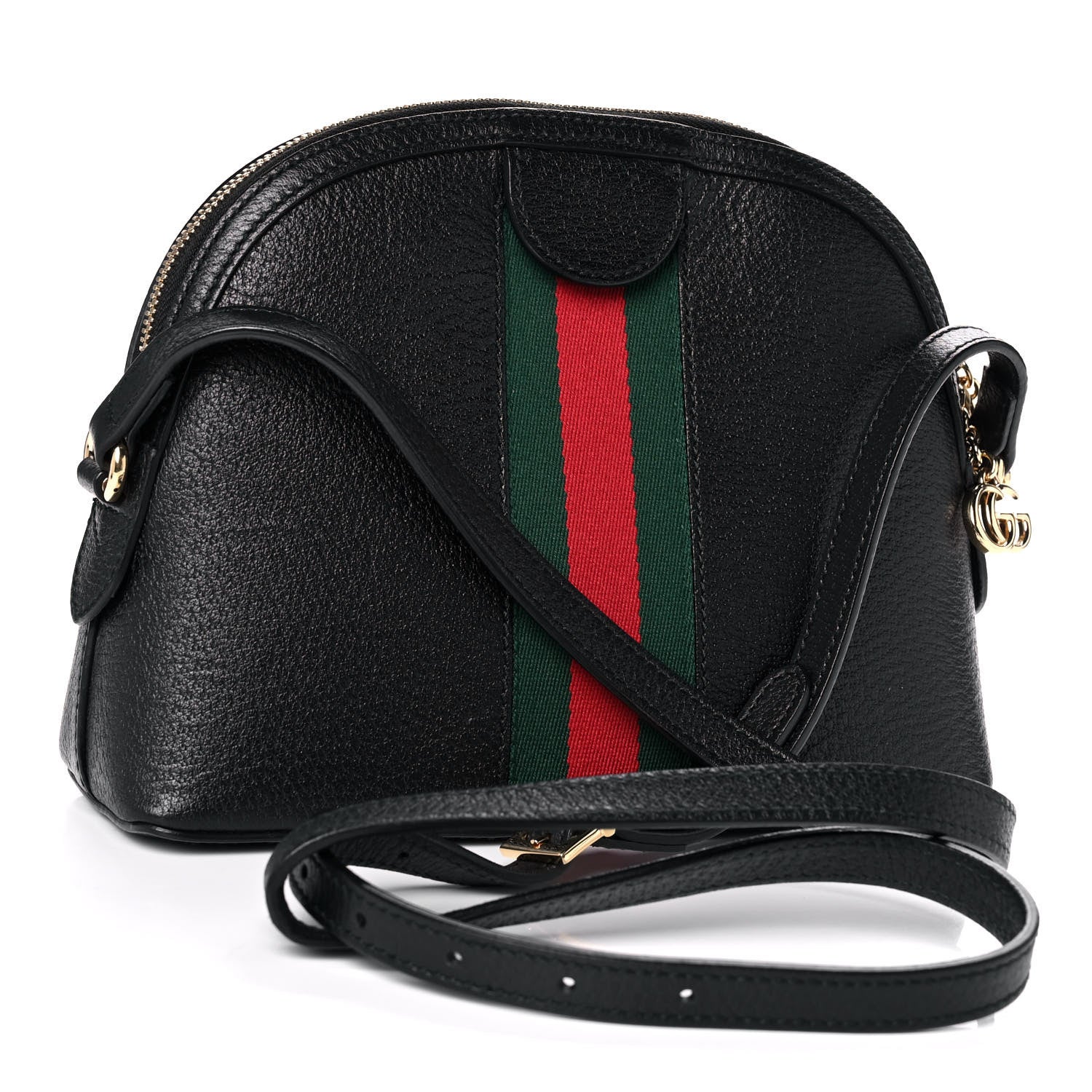 Gucci Calfskin GG Web Small Ophidia Dome Shoulder Bag Black 3 of 16