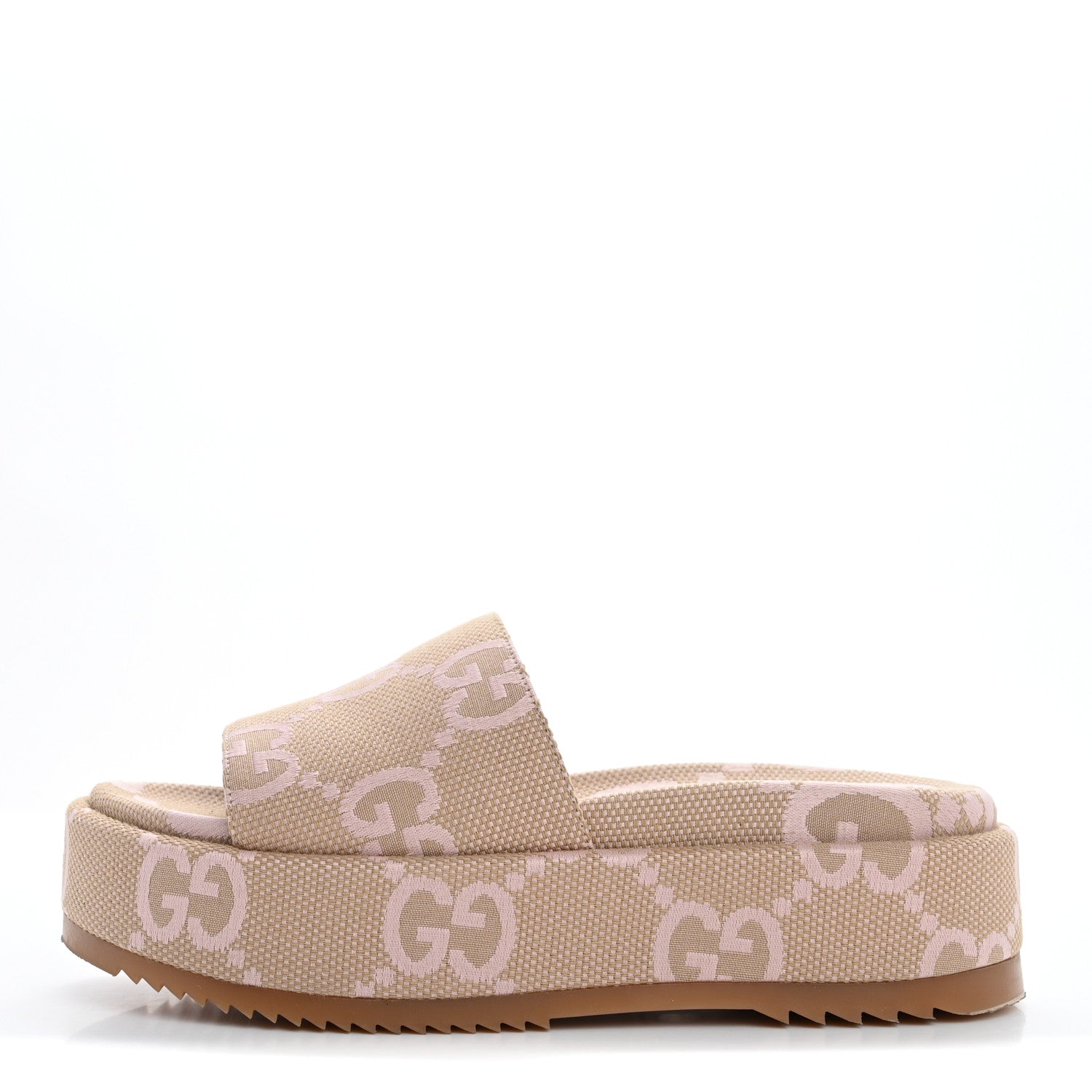 Gucci Monogram Jumbo GG Angelina Platform 55mm Slide Sandals 37.5 Beige Perfect Pink 1 of 10