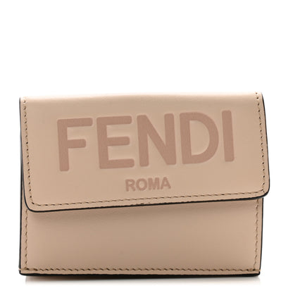 Fendi Vitello King Tamponato Embossed Fendi Roma Micro Tri-Fold Wallet Poudre 1 of 8