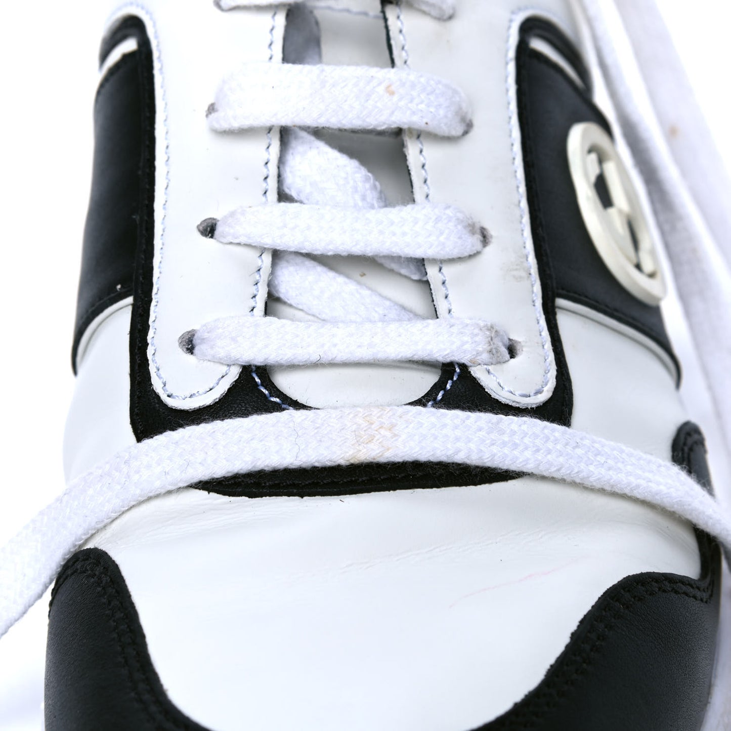 Calfskin Womens Interlocking G Sneakers 37.5 Black White