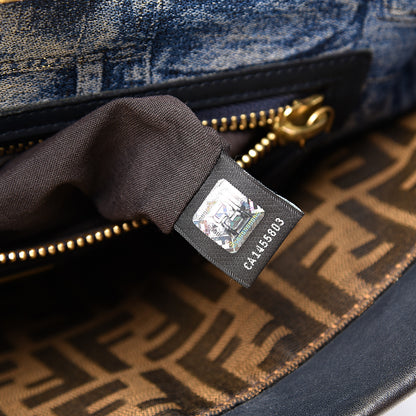 Fendi Calfskin Denim Zucca Large Peekaboo Iconic Satchel Navy 8 of 11