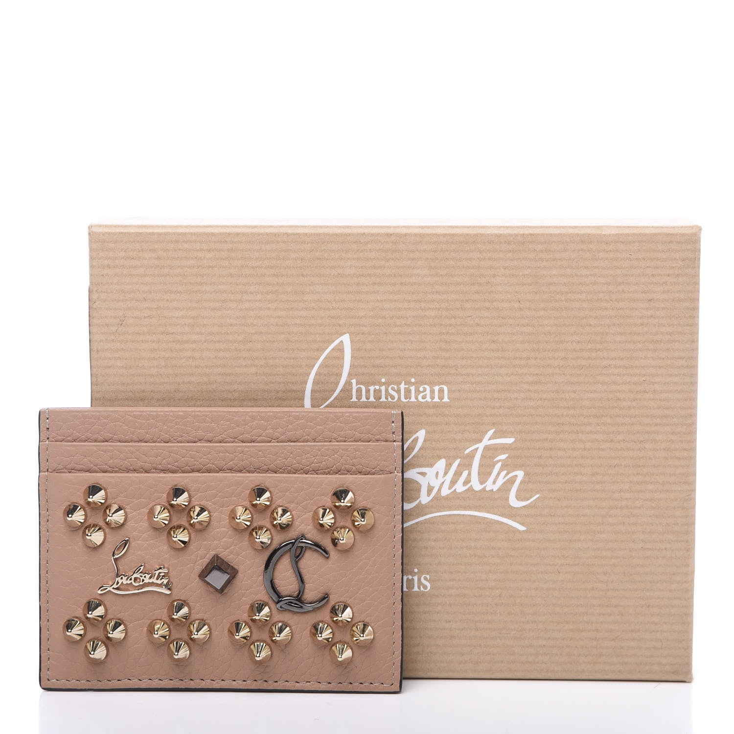 Christian Louboutin Calfskin Kios Studded Card Holder Dune 6 of 6