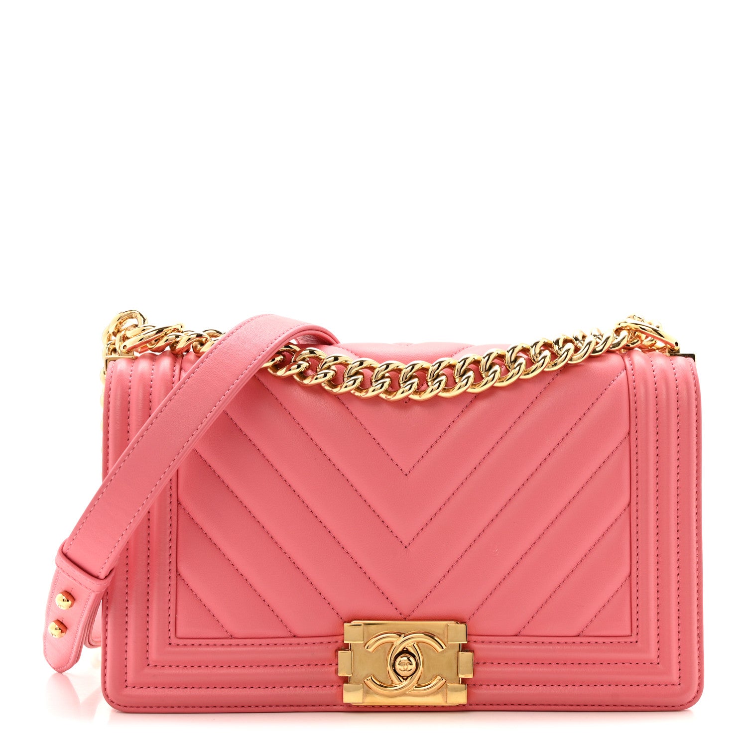 Chanel Lambskin Chevron Quilted Medium Boy Flap Pink 1 of 13
