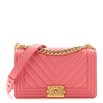 Chanel Lambskin Chevron Quilted Medium Boy Flap Pink 1 of 13