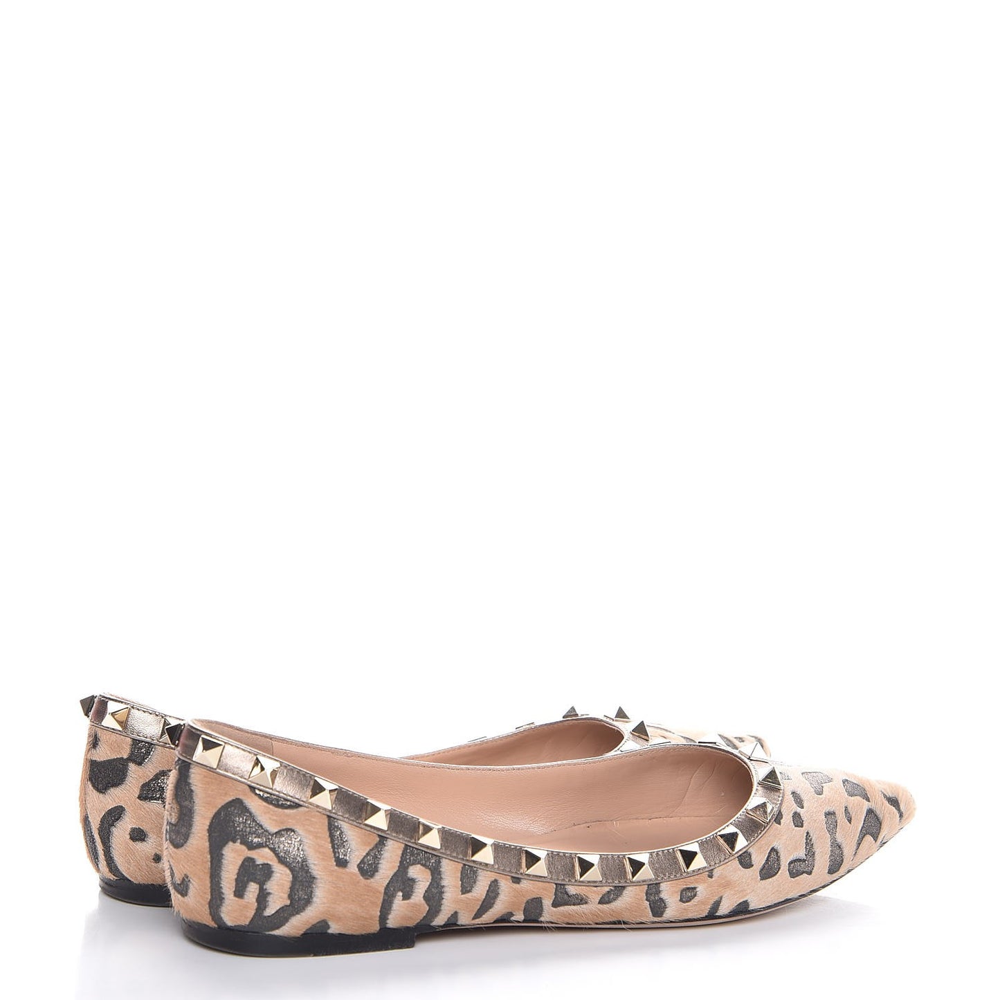 Calf Hair Leopard Print Rockstud Ballerina Flats 38 Fucile Al Campion