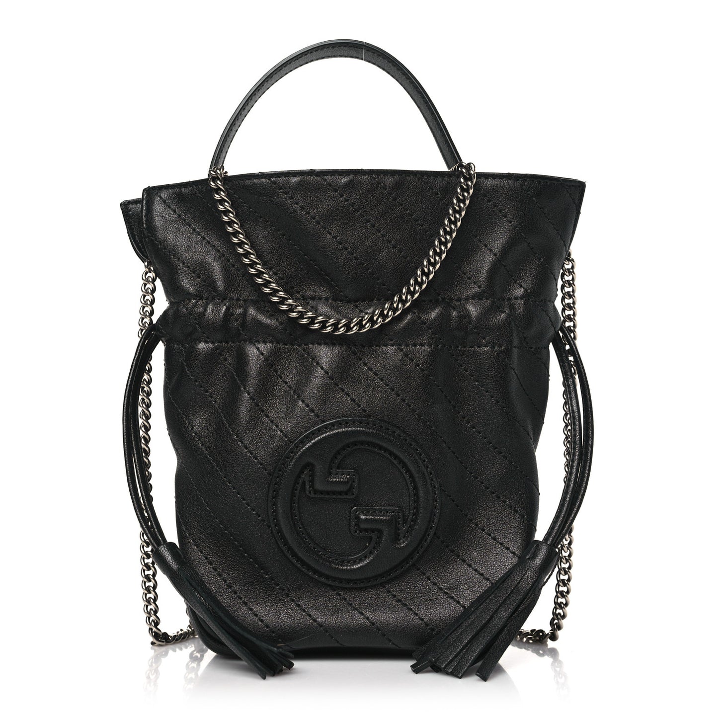 Sakai Be Green Calfskin Diagonal Stitched Mini Blondie Bucket Bag Black
