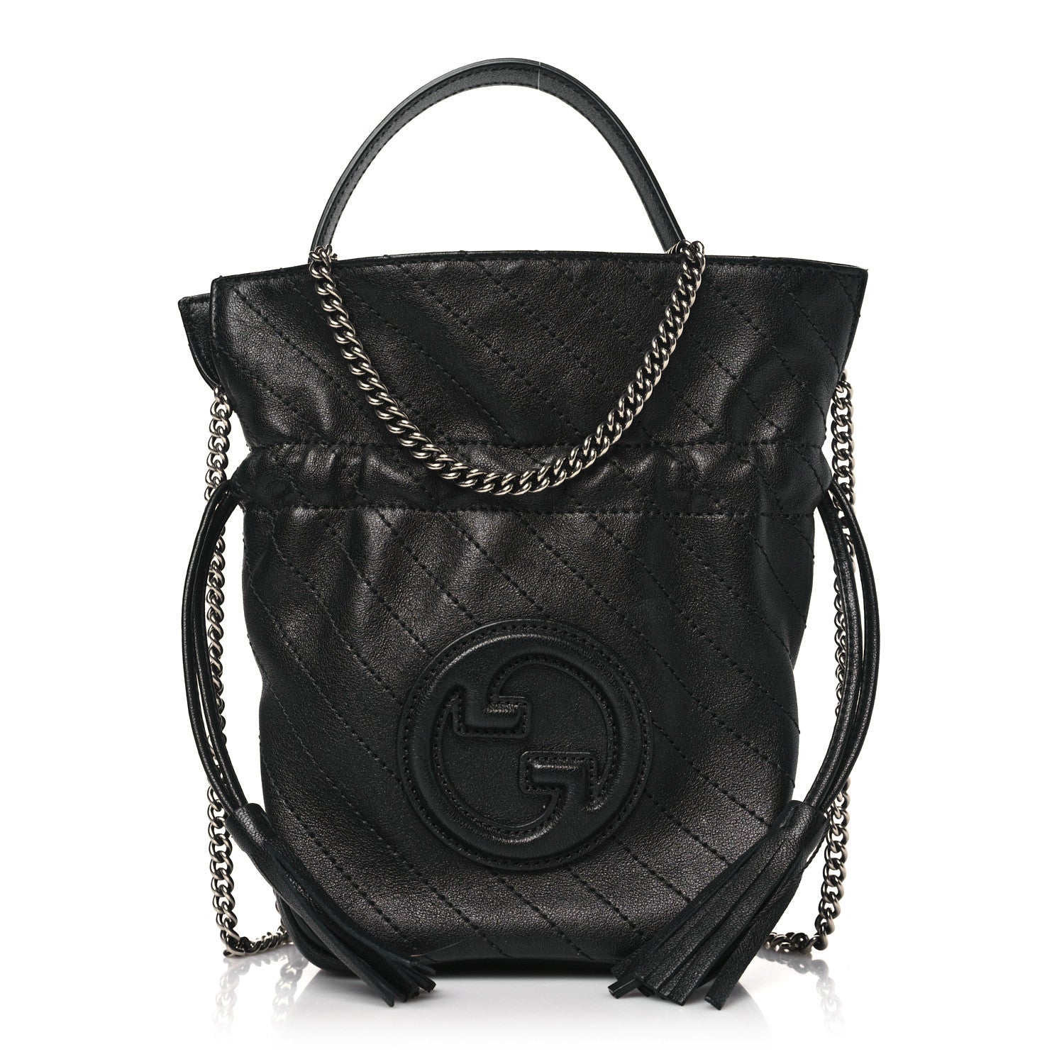 Gucci Sakai Be Green Calfskin Diagonal Stitched Mini Blondie Bucket Bag Black 1 of 8