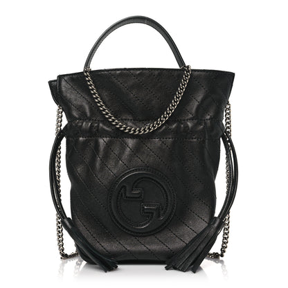 Gucci Sakai Be Green Calfskin Diagonal Stitched Mini Blondie Bucket Bag Black 1 of 8