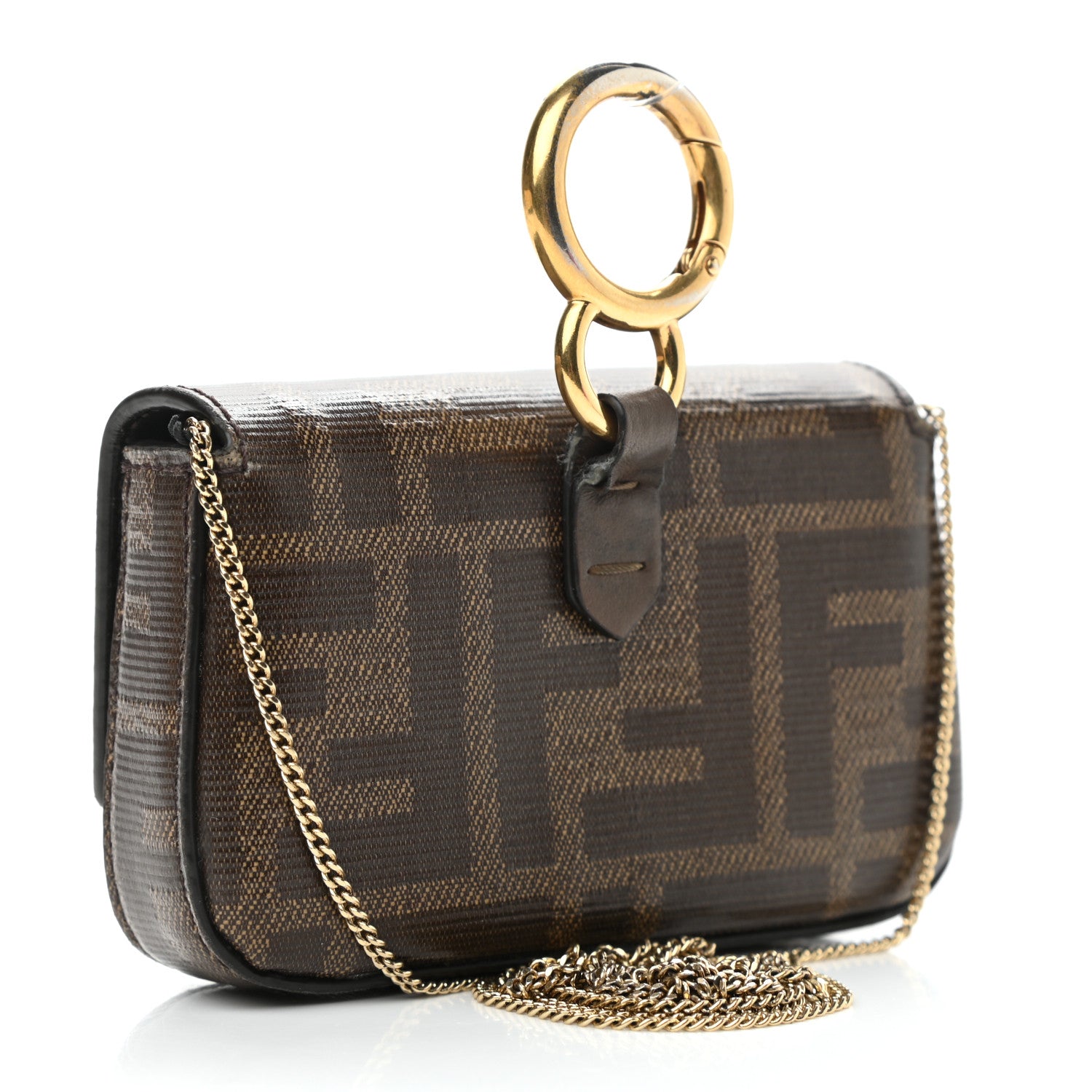Fendi Glazed Fabric FF 1974 Nano Baguette Charm Mogano Panna 3 of 10