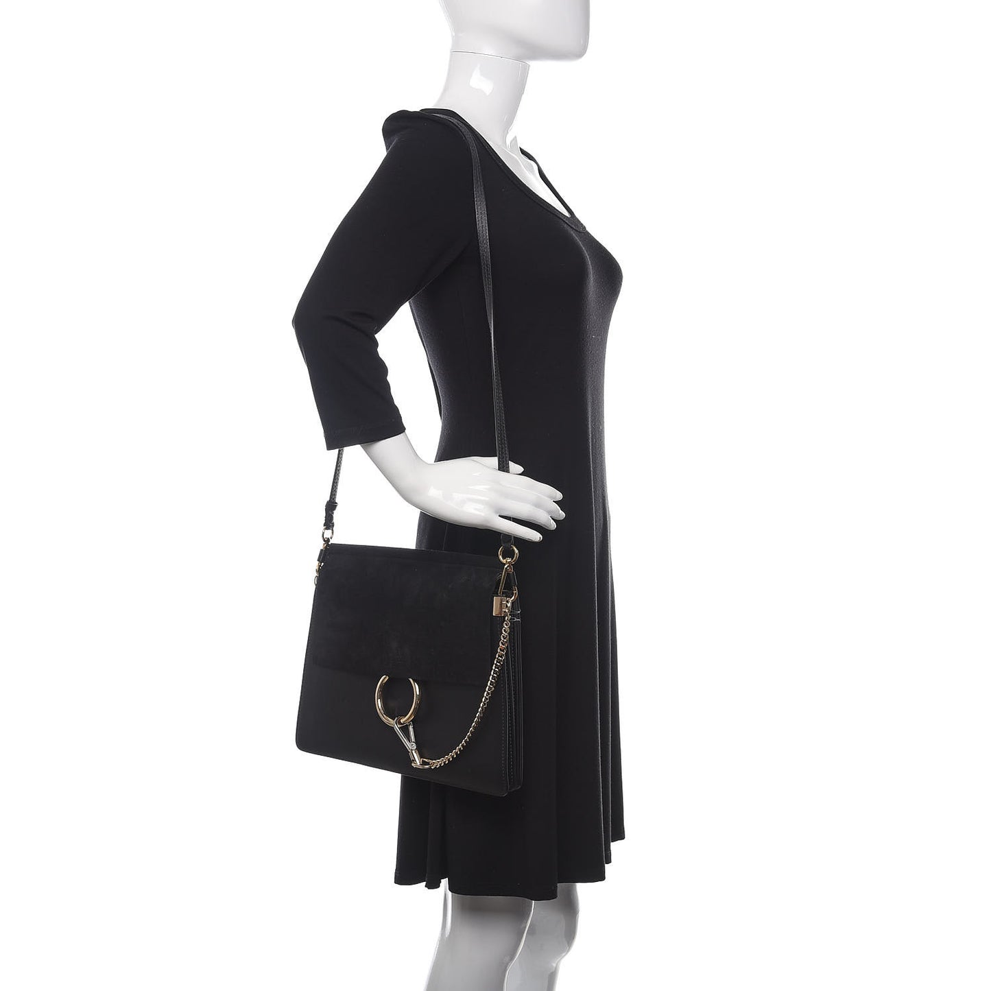 Suede Calfskin Medium Faye Shoulder Bag Black