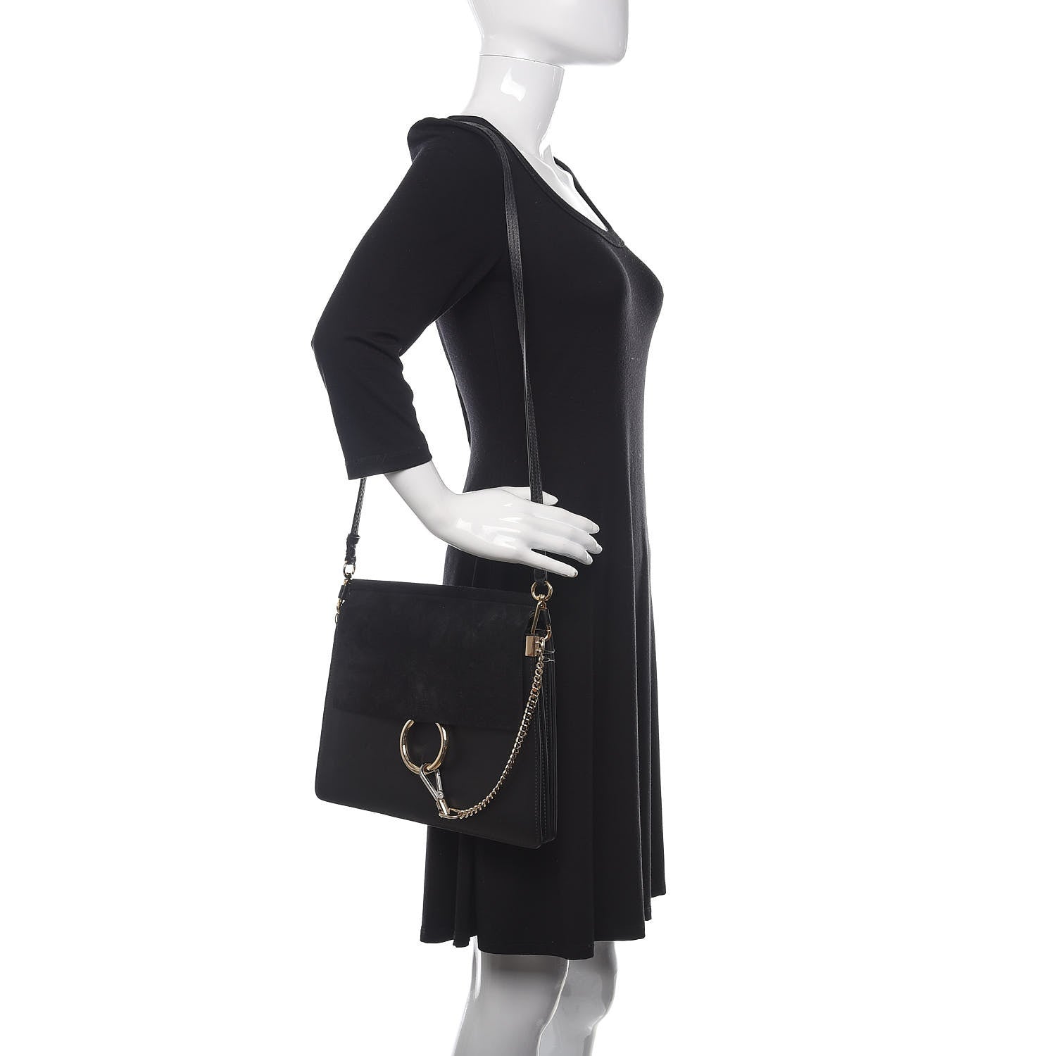 Chloe Suede Calfskin Medium Faye Shoulder Bag Black 2 of 15