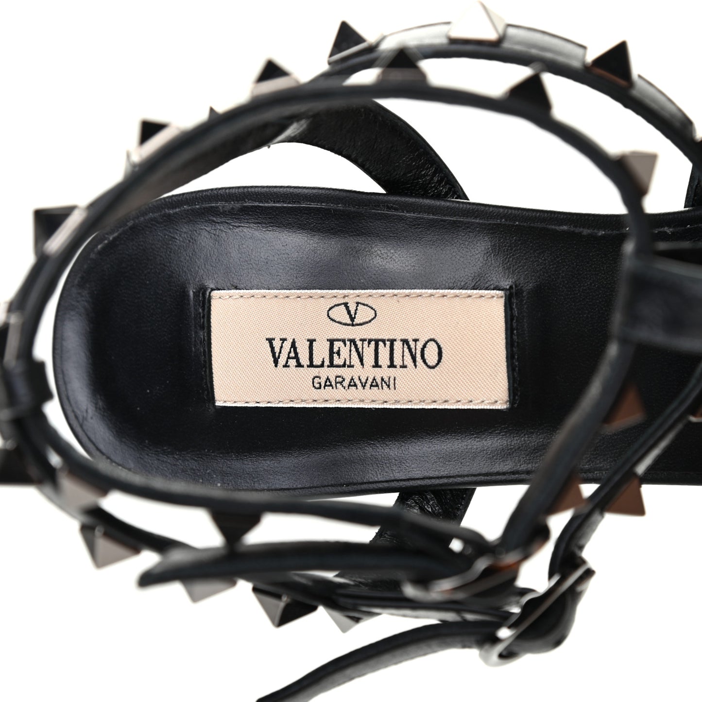 Wrinkled Patent Nappa Rockstud Ankle Strap 65mm Pumps 37 Black