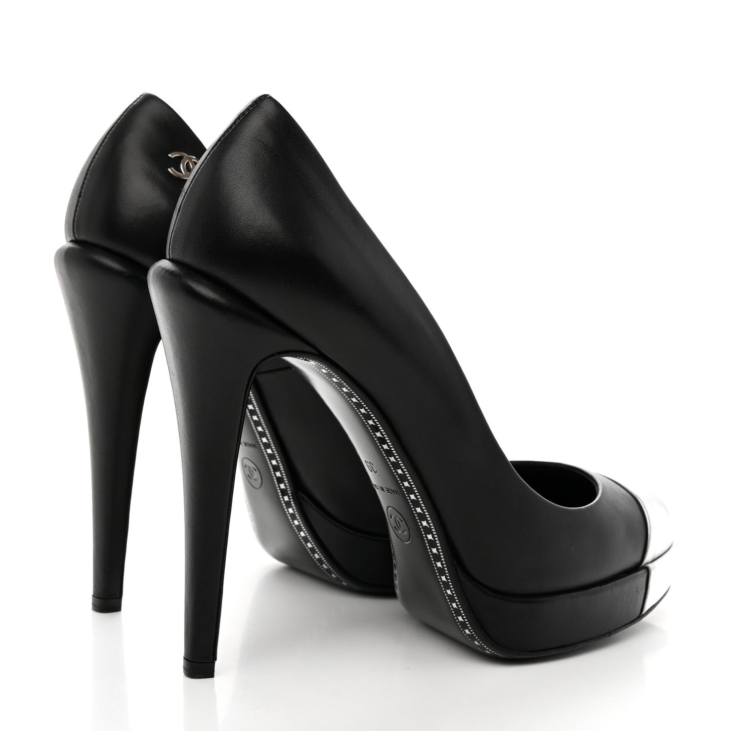 Calfskin Cap Toe CC Pumps 39 Black Silver
