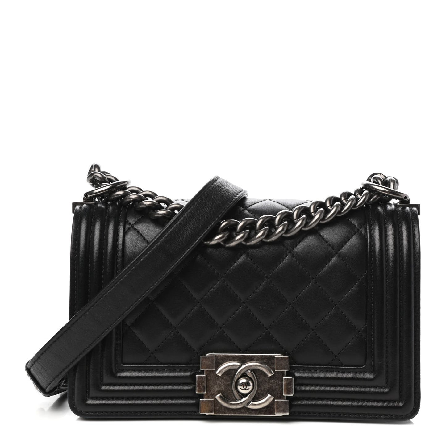 Lambskin Quilted Small Boy Flap Black