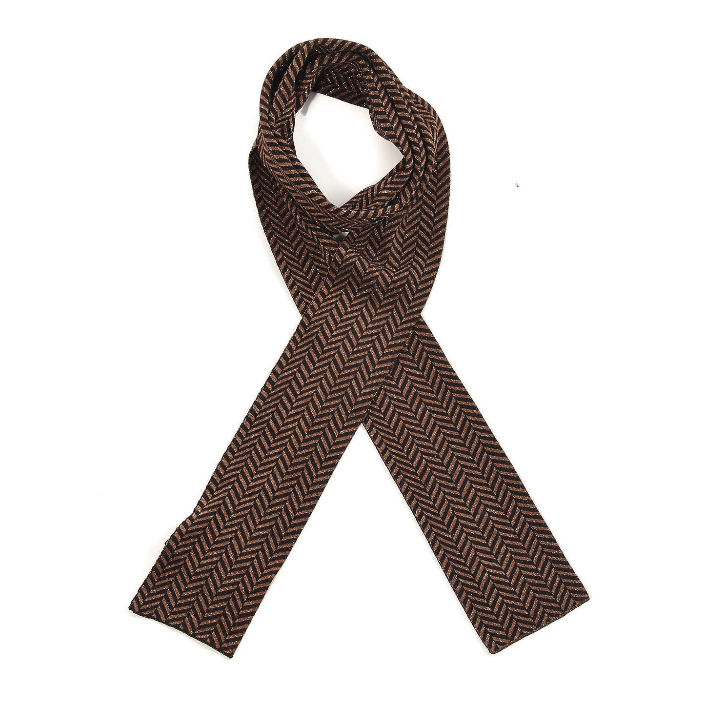 Viscose Polyester Lurex Chevron Skinny Scarf Black Bronze