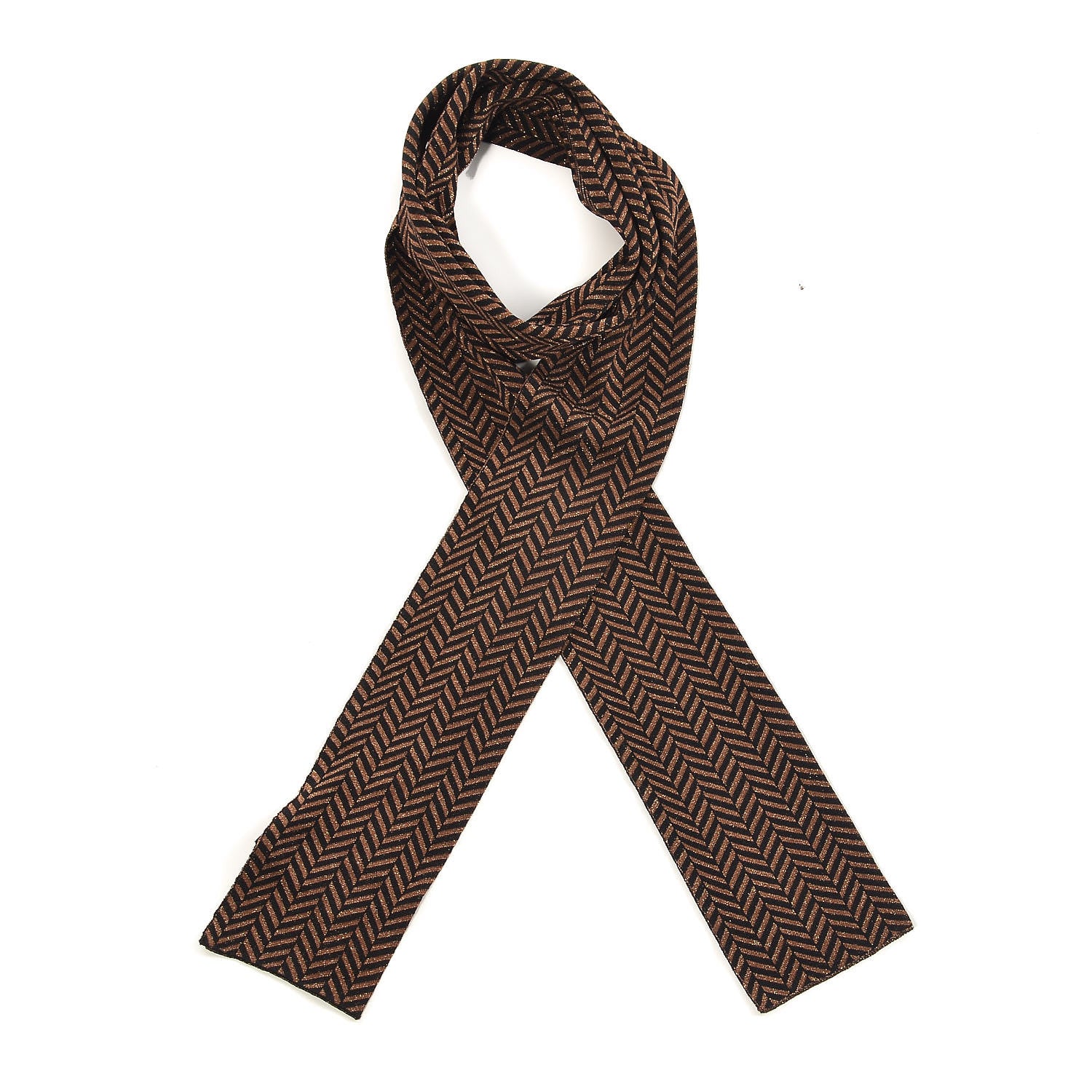 Gucci Viscose Polyester Lurex Chevron Skinny Scarf Black Bronze 1 of 4