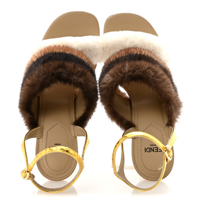Fendi Mink Ayers Lucite Fendi First 95mm Sandals 38 Natural Brown 2 of 10