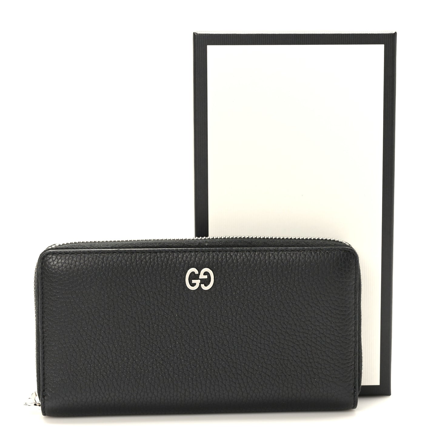 Pebbled Calfskin Dorian Zip Around Wallet Black