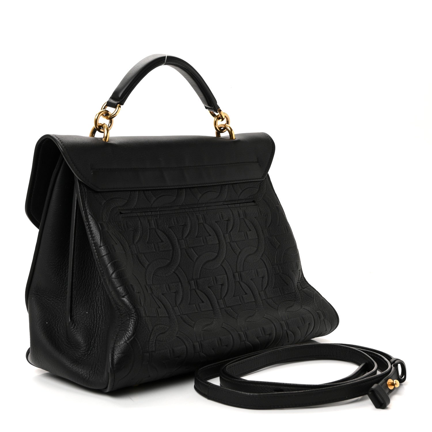 Salvatore Ferragamo Calfskin Embossed Medium Margot Top Handle Satchel Black 3 of 11