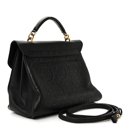 Salvatore Ferragamo Calfskin Embossed Medium Margot Top Handle Satchel Black 3 of 11