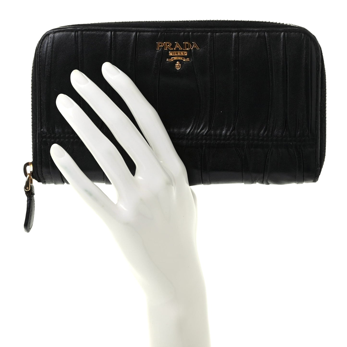 Nappa Gaufre Zip Around Wallet Black