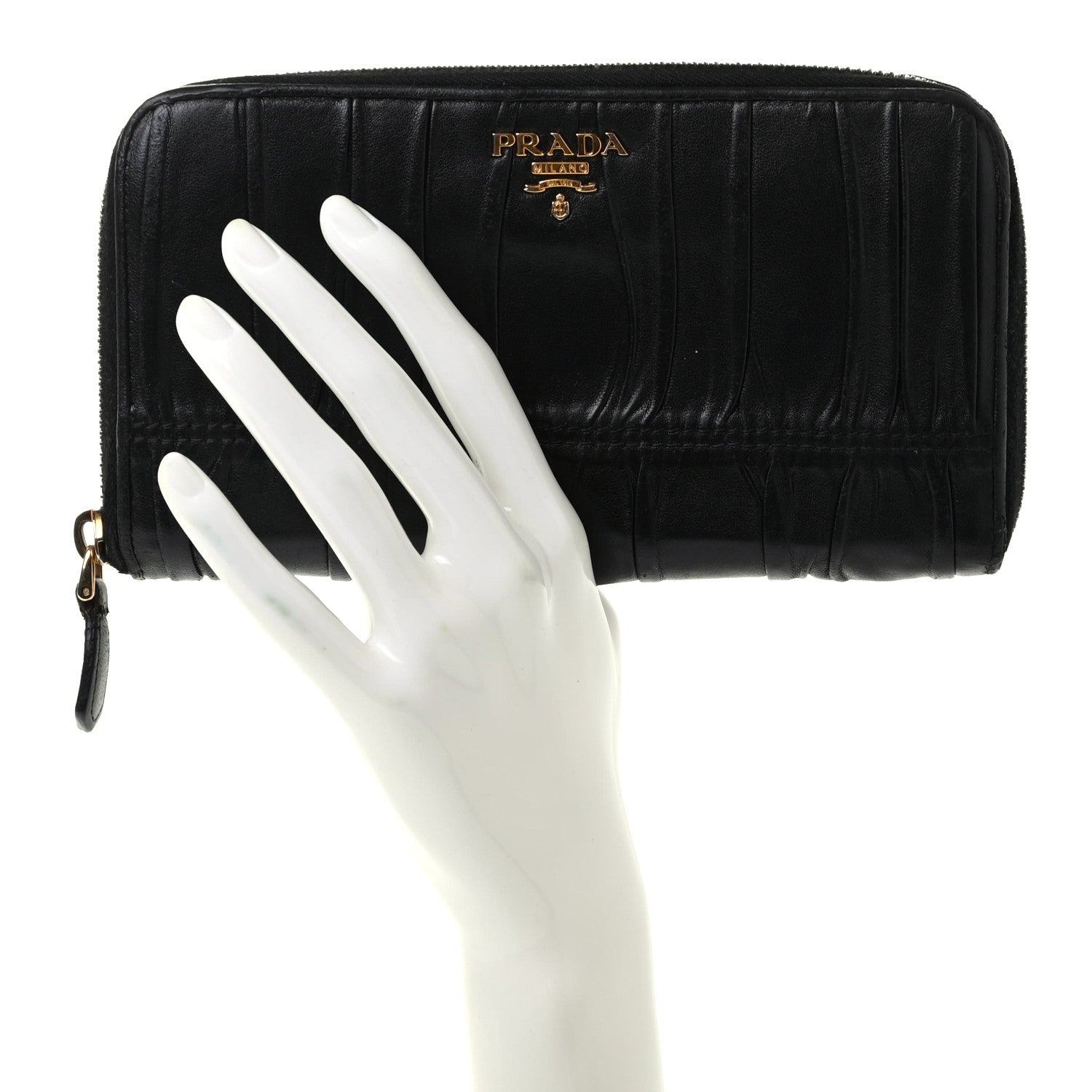Prada Nappa Gaufre Zip Around Wallet Black 2 of 8