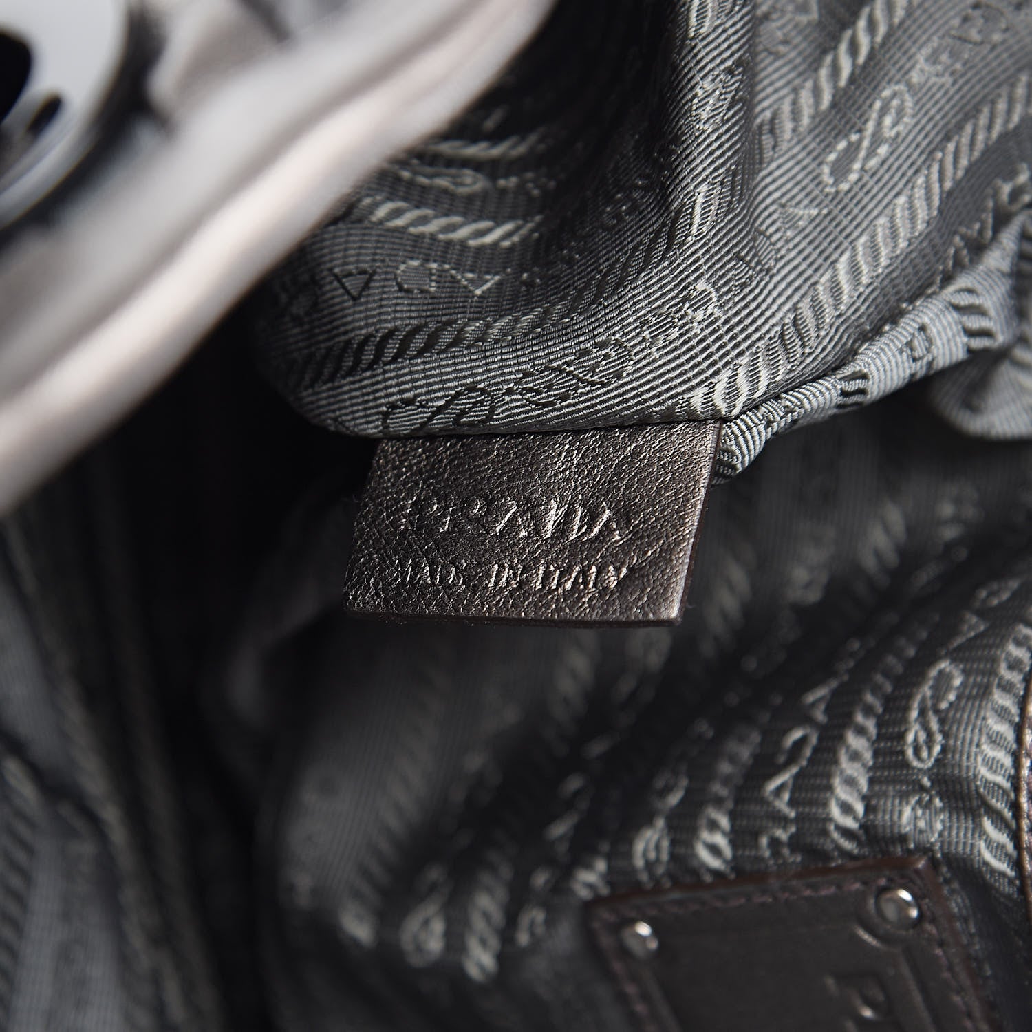 Prada Metallic Nappa Tessuto Nylon Mordore Stripes Tote Grey 7 of 10